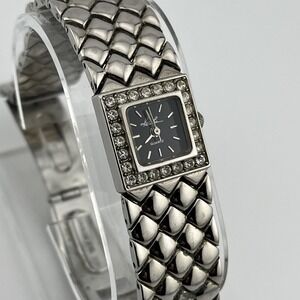 Kathie Lee Watch Women 19mm Case Diamond Bezel‎ 7" Silver Band- New Battery